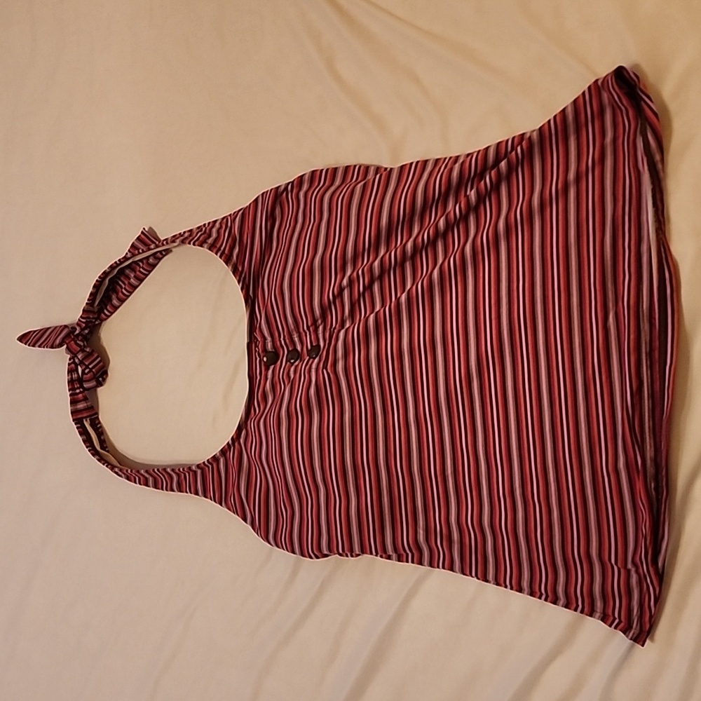 Colorful tank with around the neck tie, beach house, medium